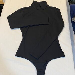 SPANX Black Funnel Neck Bodysuit with Snap Gusset.
